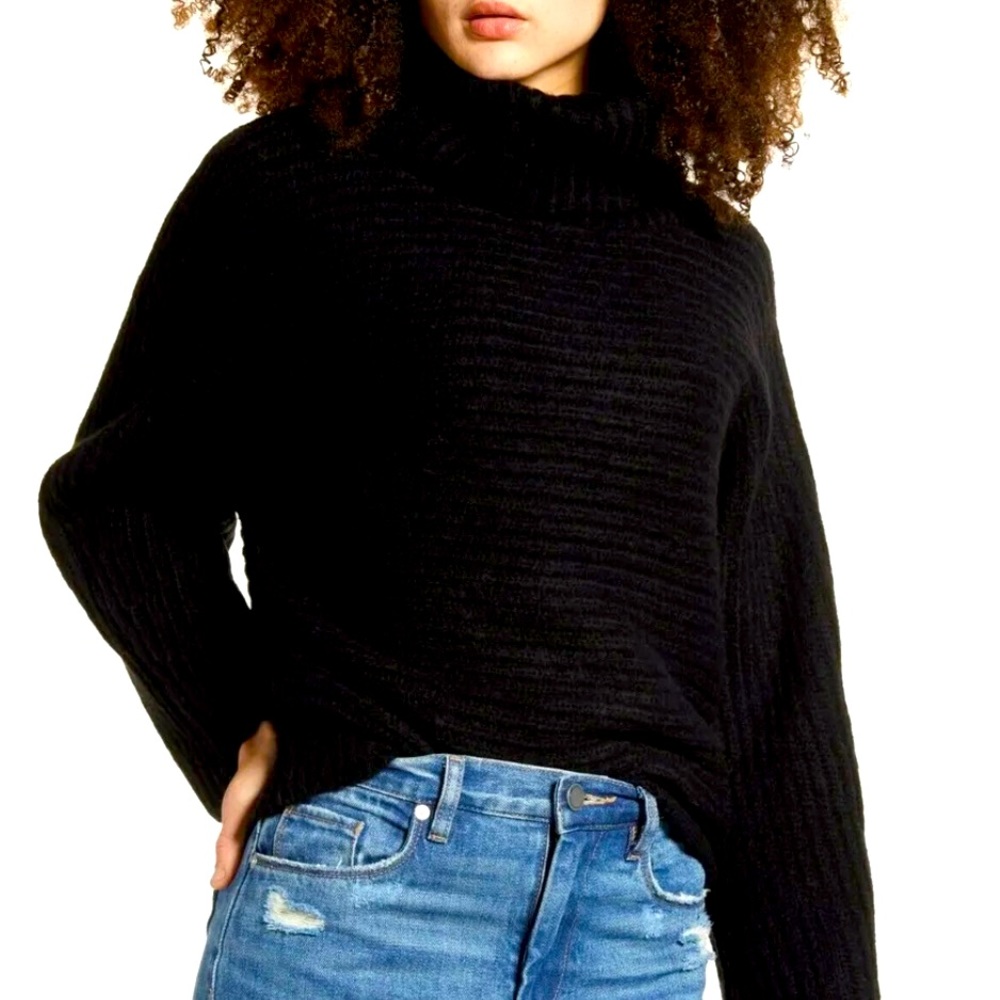 Leith Dolman Sleeve Turtleneck Sweater Black Softly Ribbed Alpaca Blend NWOT